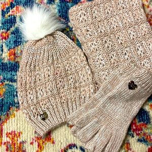 Betsey Johnson hat, glove & snood set